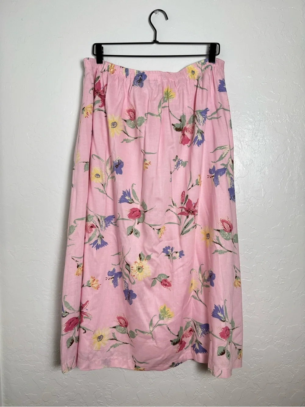 Fred Thomas Vintage Watercolor Floral Pink Midi Skirt